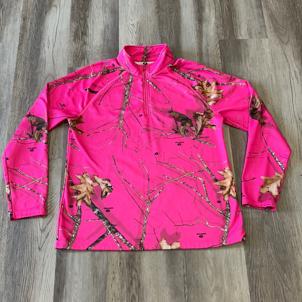 Mossy Oak hot pink athletic 1/3 zip fleece pullover sweater
